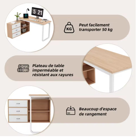 Carjfdse HOUSE SPOLE Computer Desk with 3 Drawers, Office Desk with 2 Open Compartments