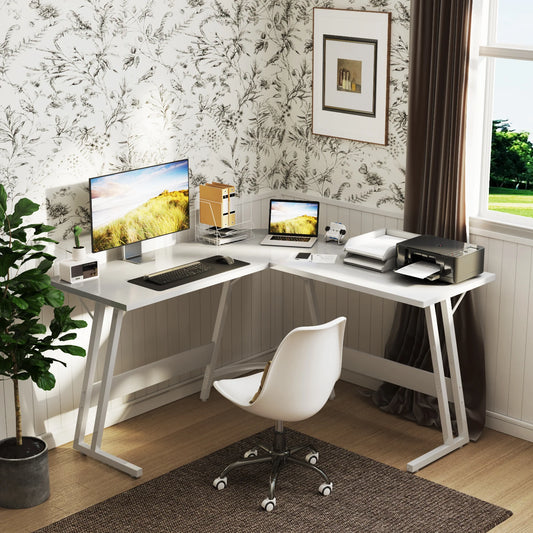 Carjfdse Devoko L-Shaped Gaming Desk - 130x130cm Corner Computer Desk with Monitor Shelf